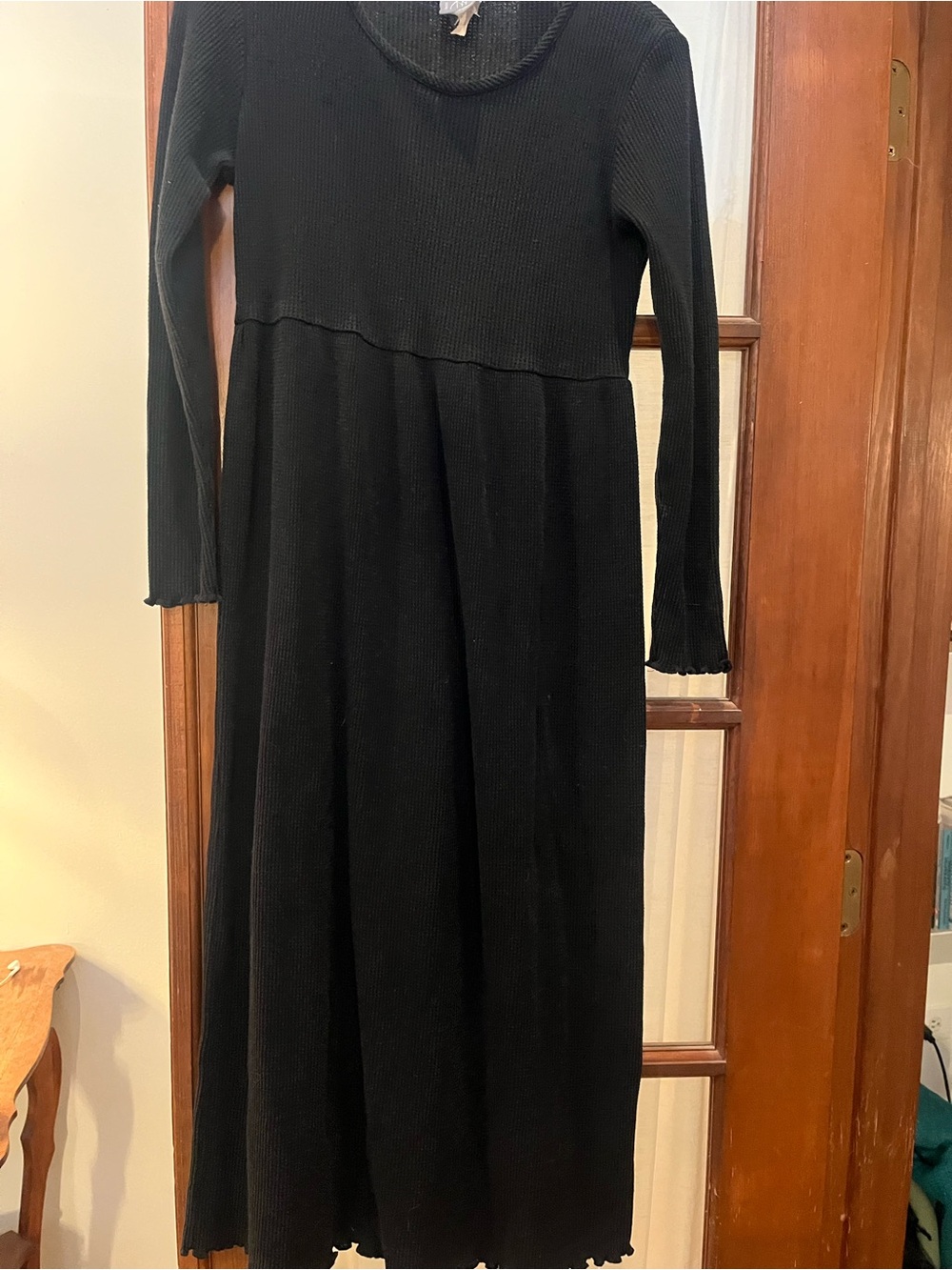 Black Long-Sleeve thermal, baby doll/ empire waist dress vintage small